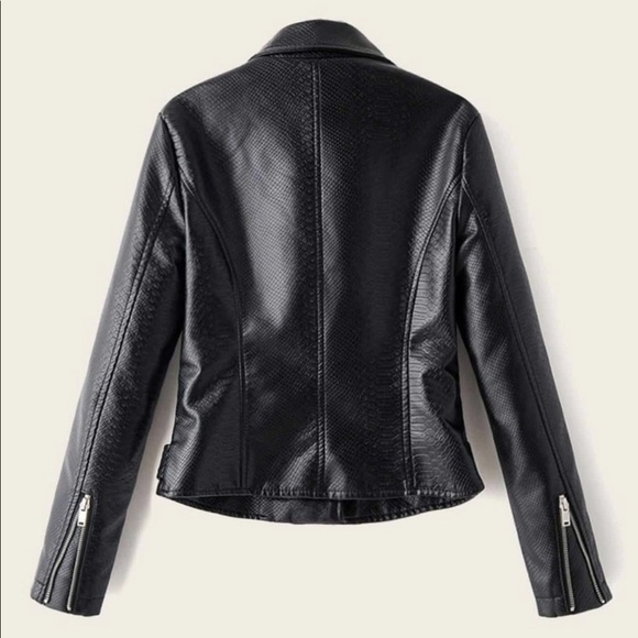 Snake embrossed vegan leather jacket black moto - Picture 2 of 6